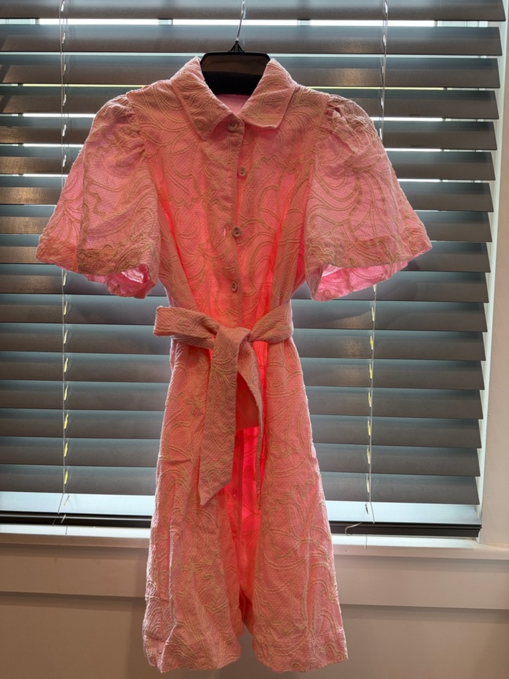 Pink Textured Tie-Waist Shirt Dress - Picture 2 of 3